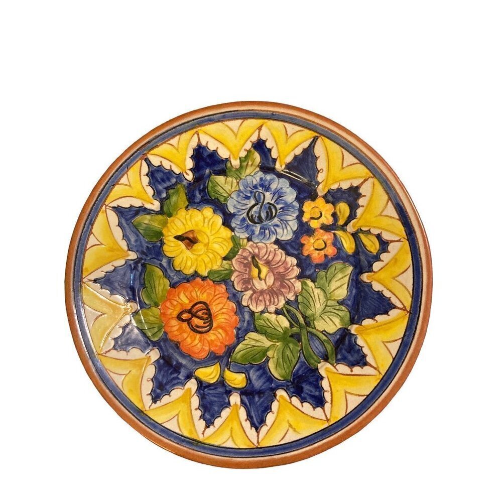Olaria Cristo L.Pedro Do Corval Portugal Pottery 8.5" Plate Orange Blue Floral